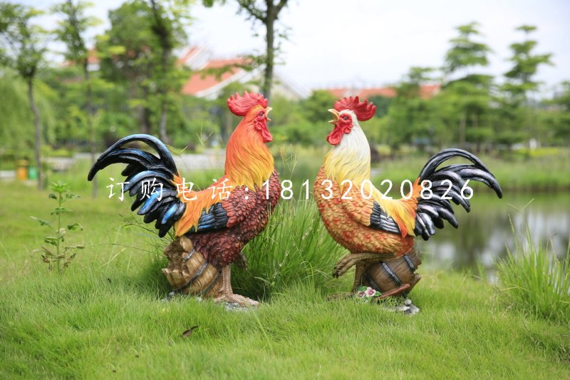玻璃鋼公雞雕塑,公園動物雕塑 (1)