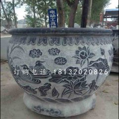 荷花石浮雕水盆,青石水缸