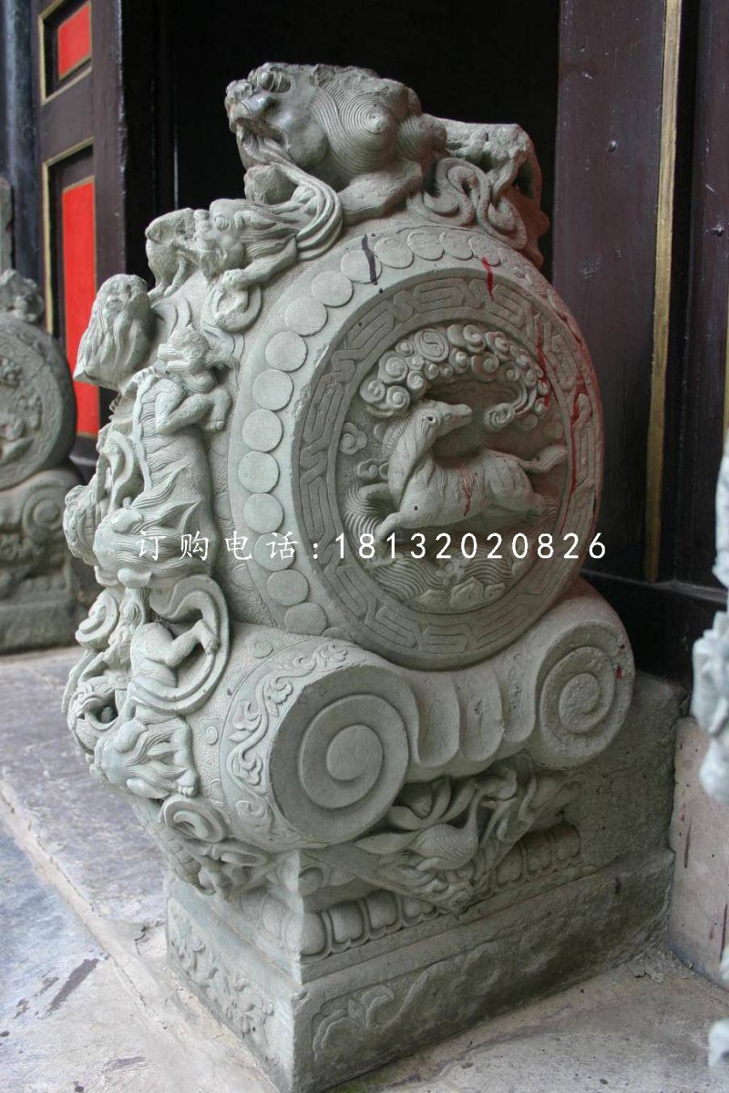 青石抱鼓石雕塑,仿古門墩