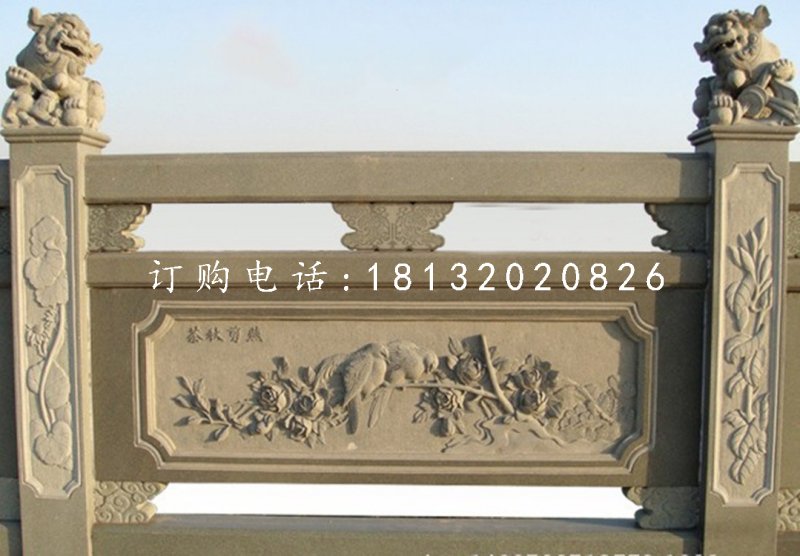 青石欄板雕塑,鳥語花香石浮雕欄板