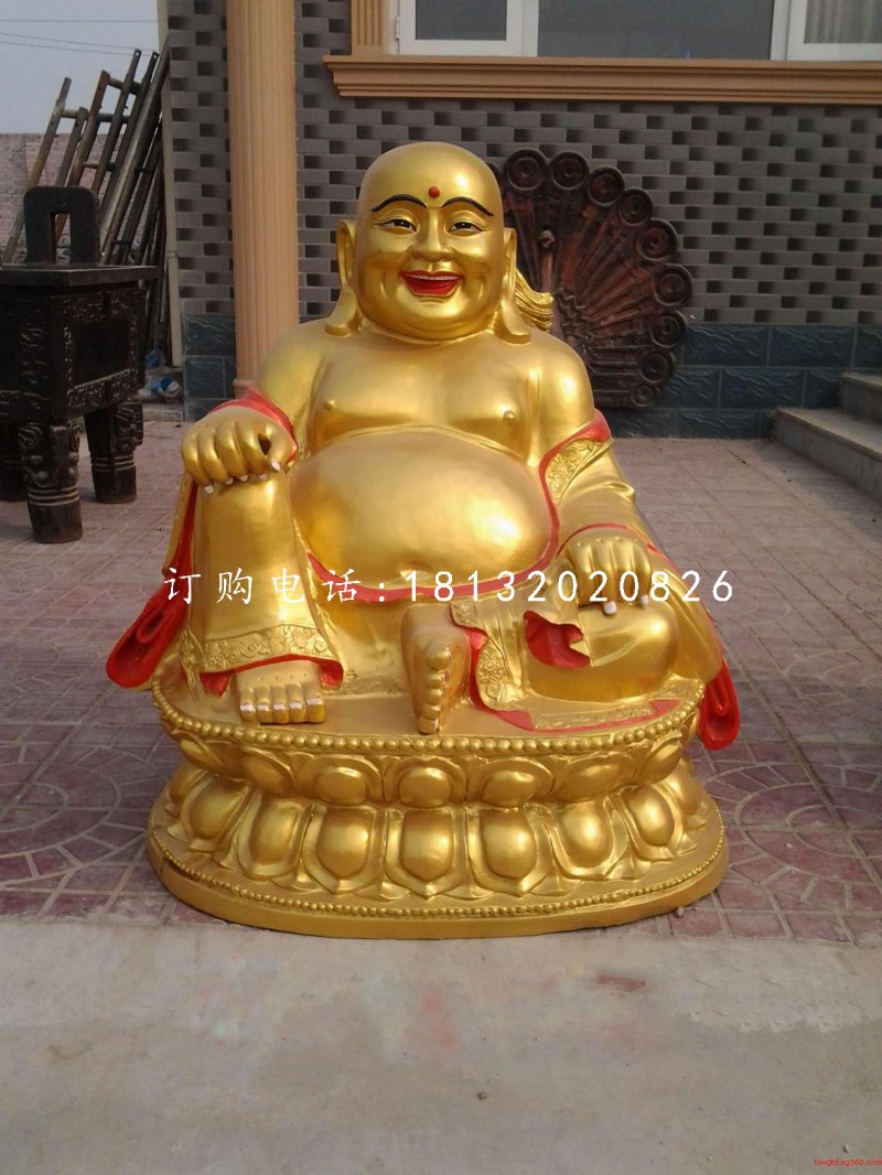 坐式彌勒佛雕塑,銅雕彩繪佛像