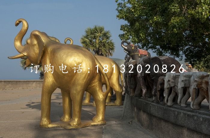 玻璃鋼金色大象,廣場動物雕塑