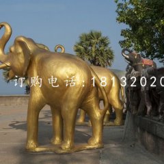 玻璃鋼金色大象，廣場動物雕塑