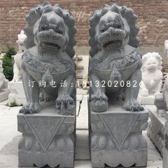 青石踩球獅子,看門獅子石雕