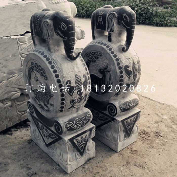 青石仿古大象門墩,門口抱鼓石