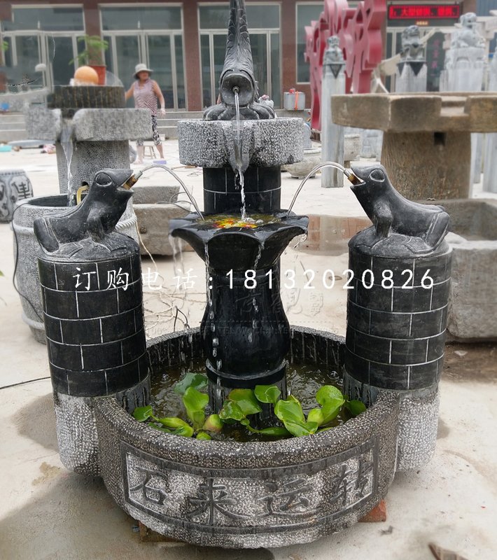 石來遠轉石雕,青石流水擺件