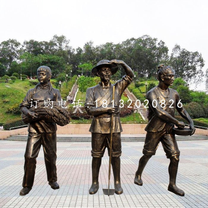 收稻子的人物銅雕,公園景觀銅雕