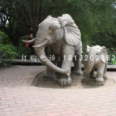 母子大象雕塑,公園石雕動物