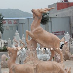 招財羊石雕,晚霞紅三陽開泰石雕
