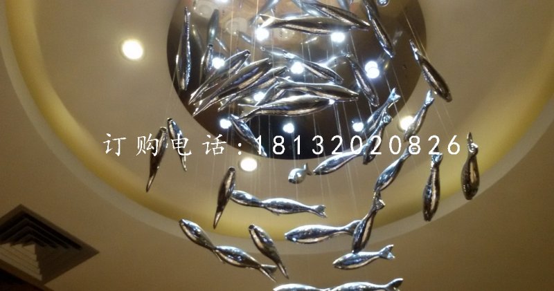 不銹鋼魚群雕塑,酒店大廳不銹鋼雕塑