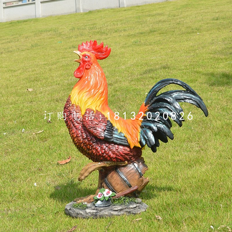 玻璃鋼彩繪仿真公雞，動物雕塑，公園景觀雕塑