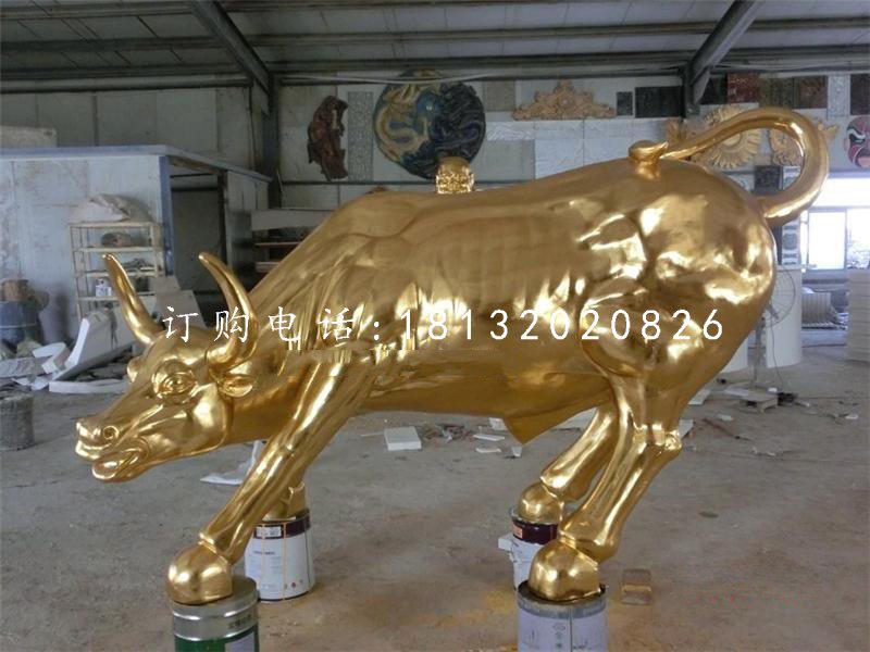 玻璃鋼仿銅華爾街牛,街邊景觀動物雕塑