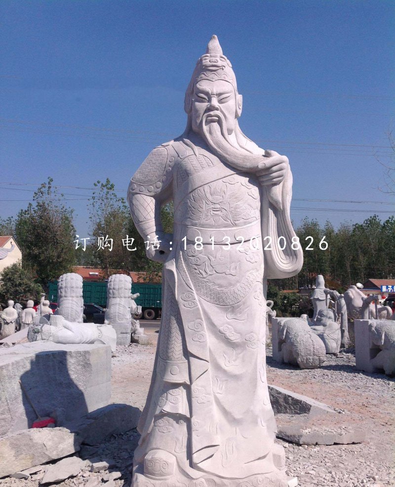 捋胡須的關公石雕 大理石古代名人石雕