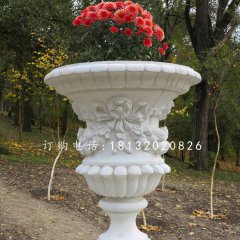 歐式花盆雕塑 漢白玉園林景觀石雕
