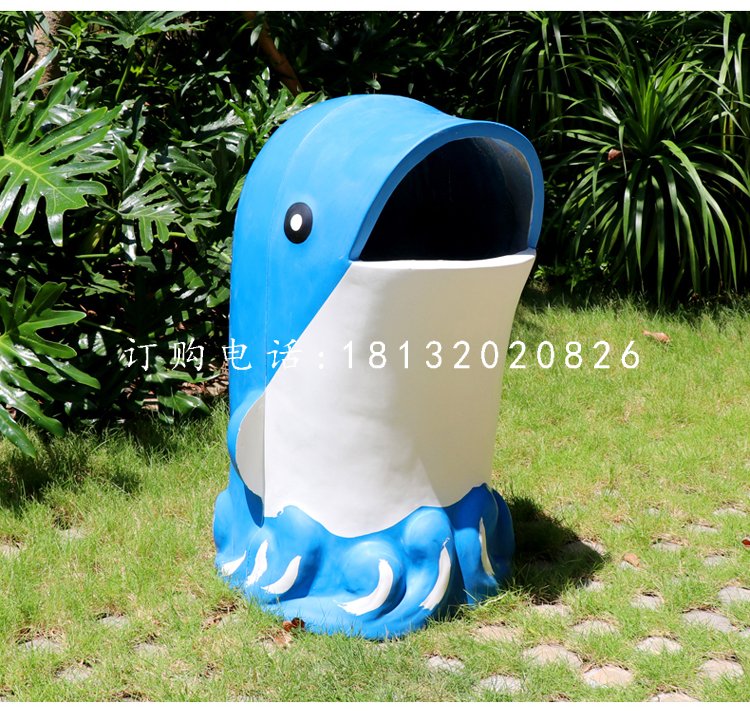 海豚造型垃圾桶雕塑,玻璃鋼卡通垃圾桶