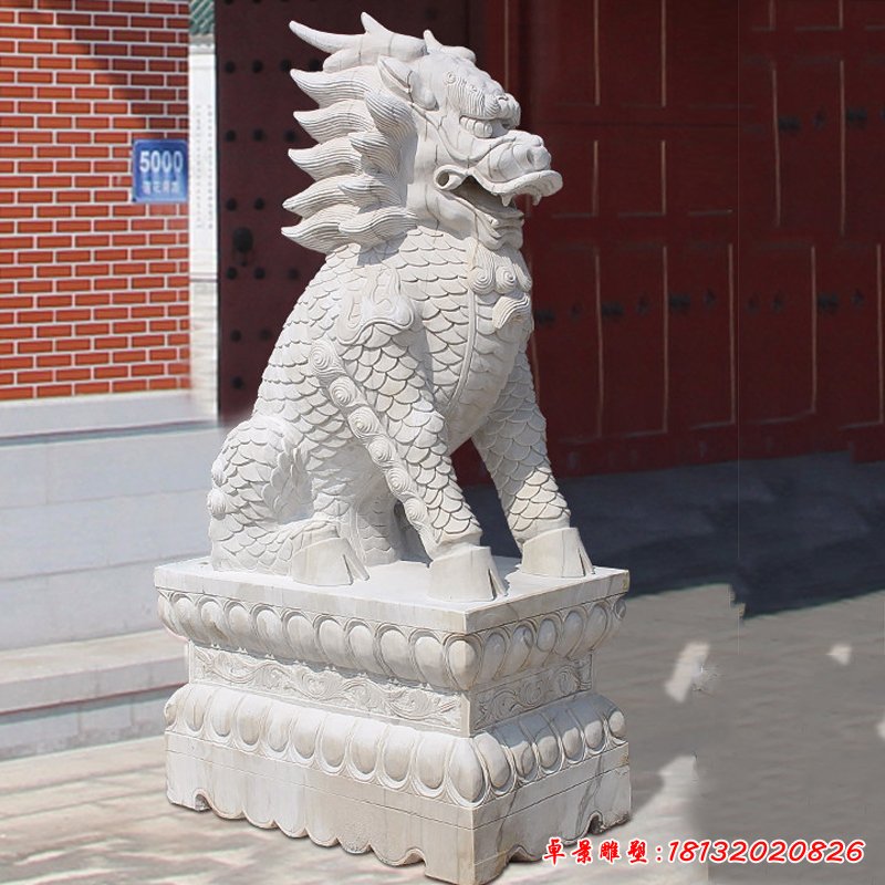 漢白玉麒麟,麒麟石門墩 漢白玉麒麟,麒麟石門墩