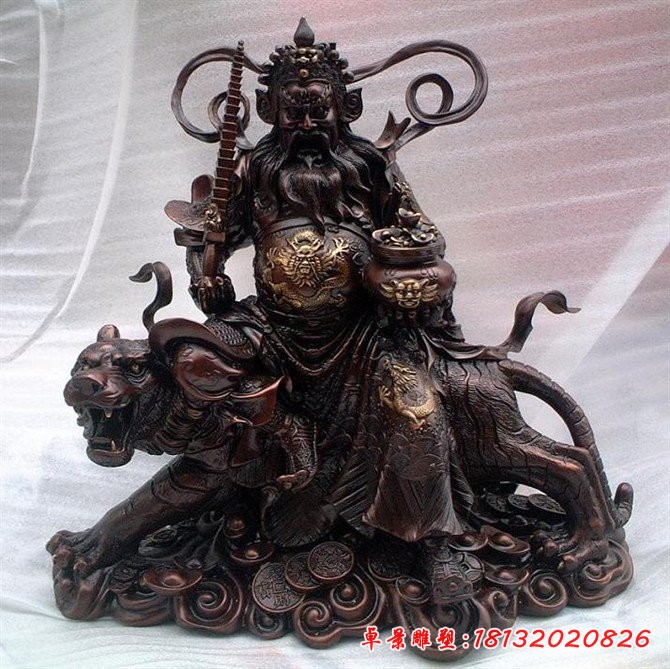 銅財神雕塑,財神騎虎銅雕