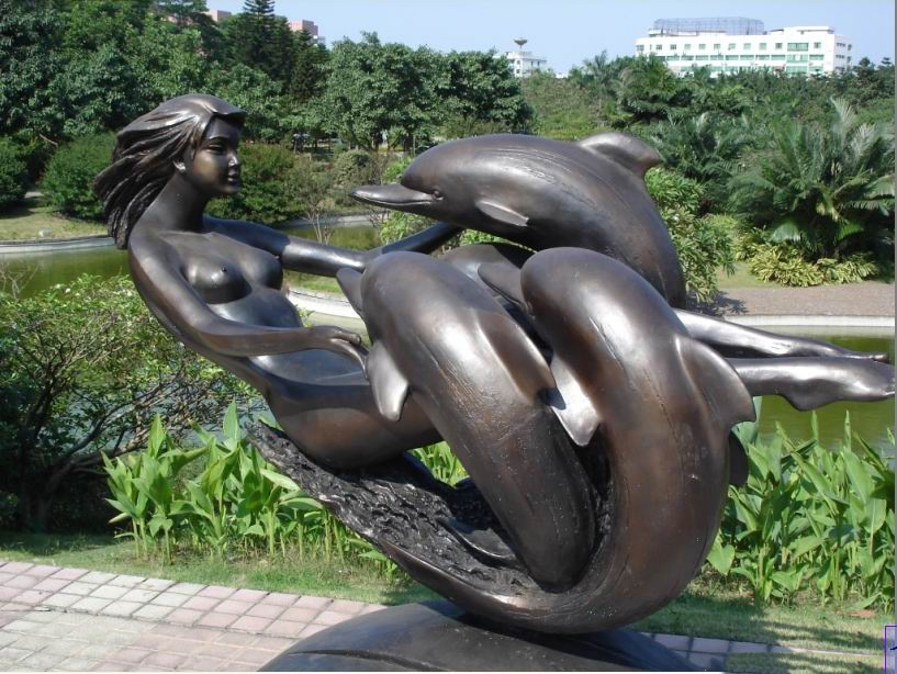 公園景觀銅雕,美女與海豚銅雕