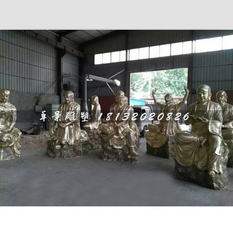玻璃鋼十八羅漢雕塑,仿銅玻璃鋼雕塑