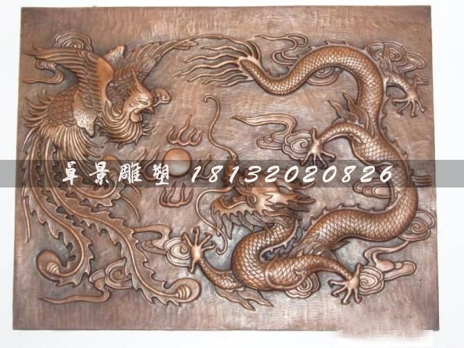 雙龍戲珠銅浮雕,紫銅浮雕