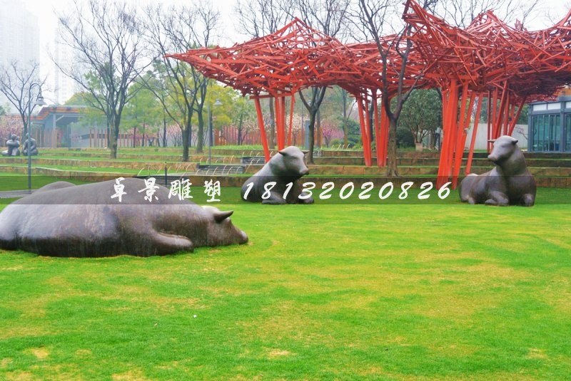 抽象牛銅雕,公園動物銅雕