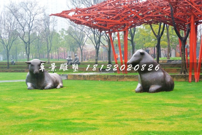 抽象牛銅雕,公園動物銅雕