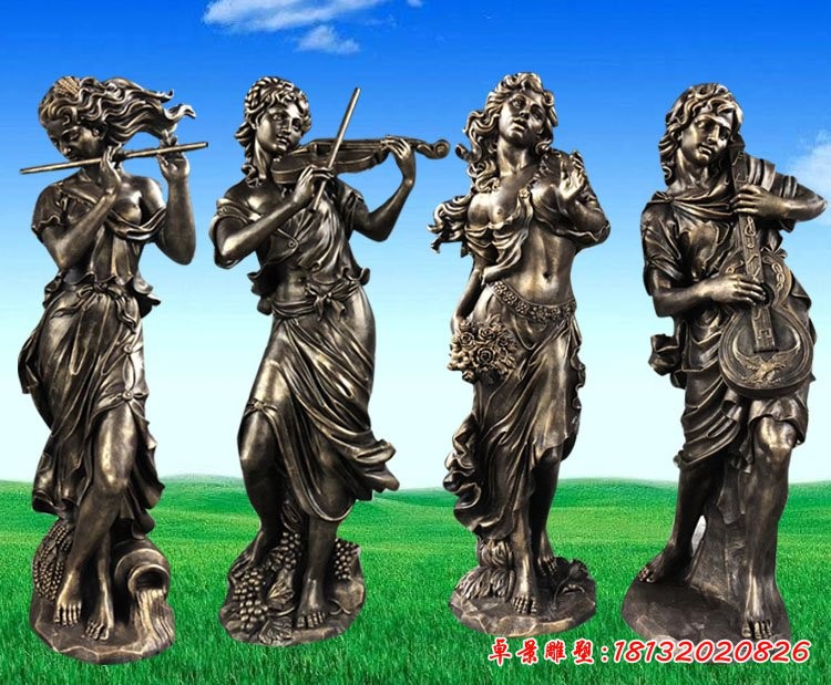 吹拉彈唱人物雕塑,玻璃鋼仿銅人物