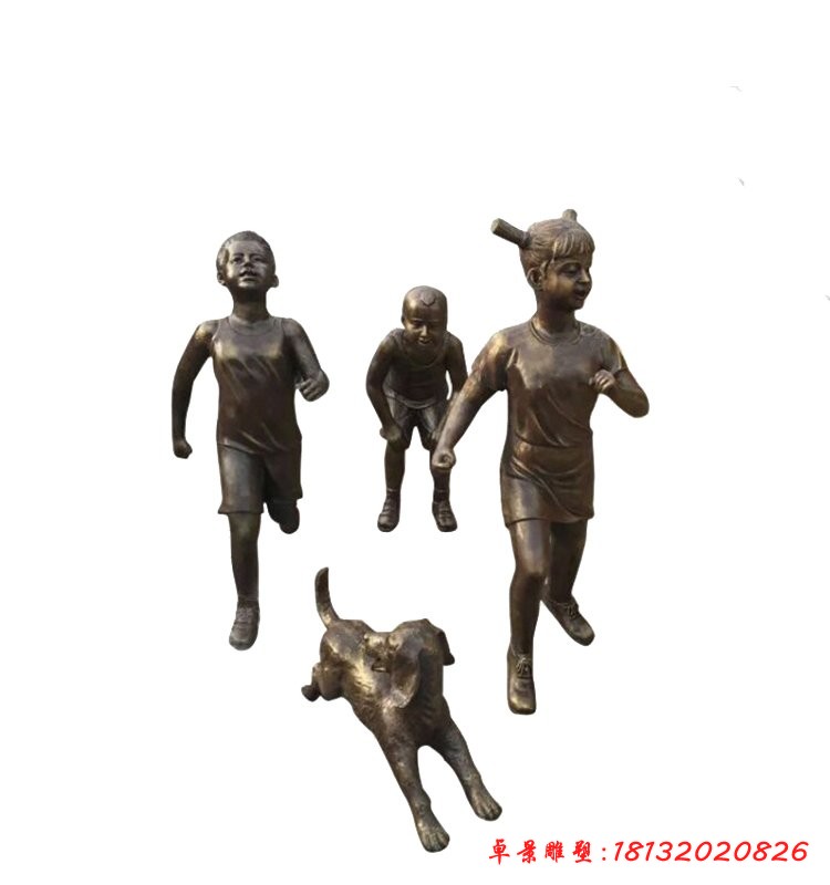 小孩玩耍銅雕,公園小品銅雕