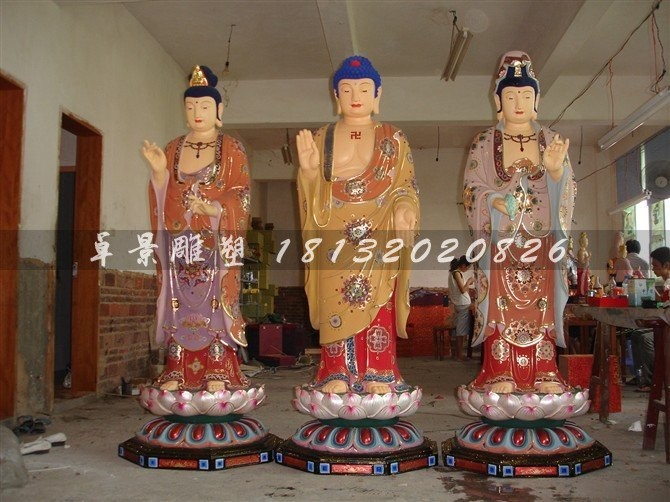 玻璃鋼西方三圣雕塑,彩繪玻璃鋼西方三圣雕塑