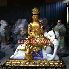 玻璃鋼普賢菩薩雕塑,玻璃鋼貼金雕塑