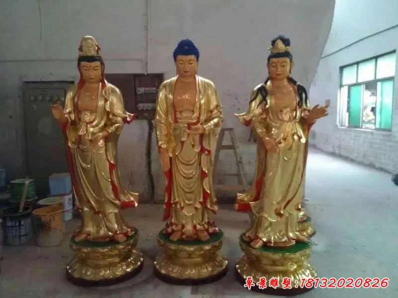 西方三圣雕塑,玻璃鋼彩繪西方三圣雕塑