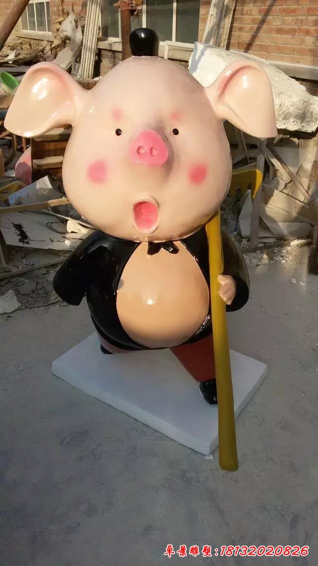 卡通豬八戒雕塑,玻璃鋼卡通動物雕塑
