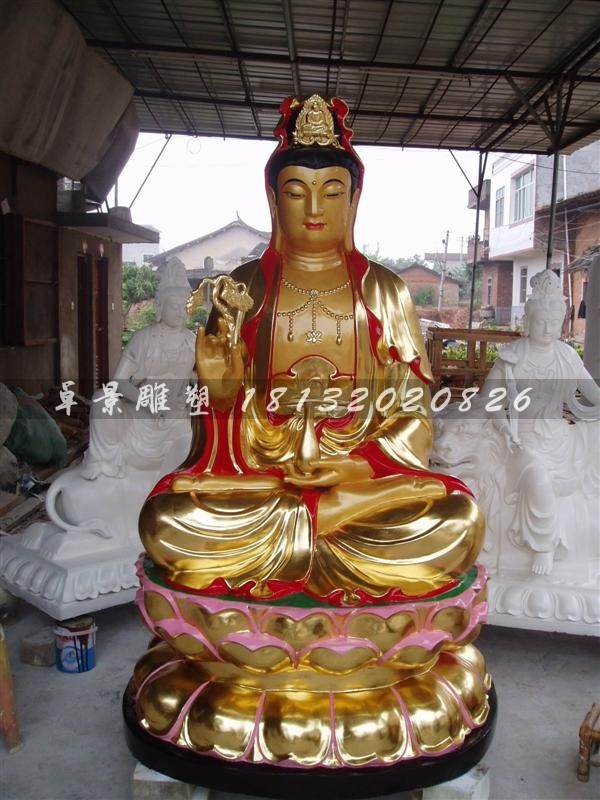 坐式觀音雕塑,玻璃鋼貼金彩繪觀音