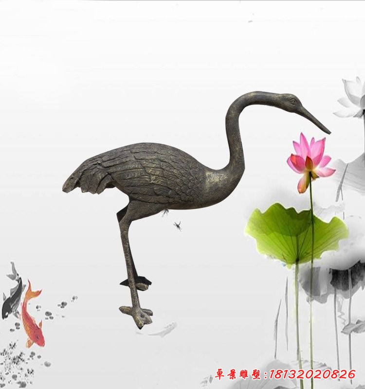 玻璃鋼丹頂鶴,仿銅動物雕塑