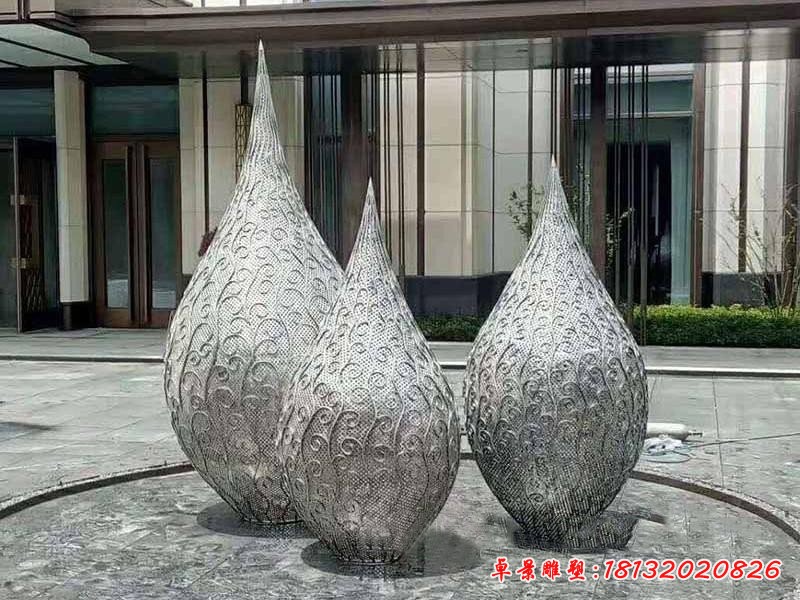 公園景區不銹鋼鏤空水滴雕塑