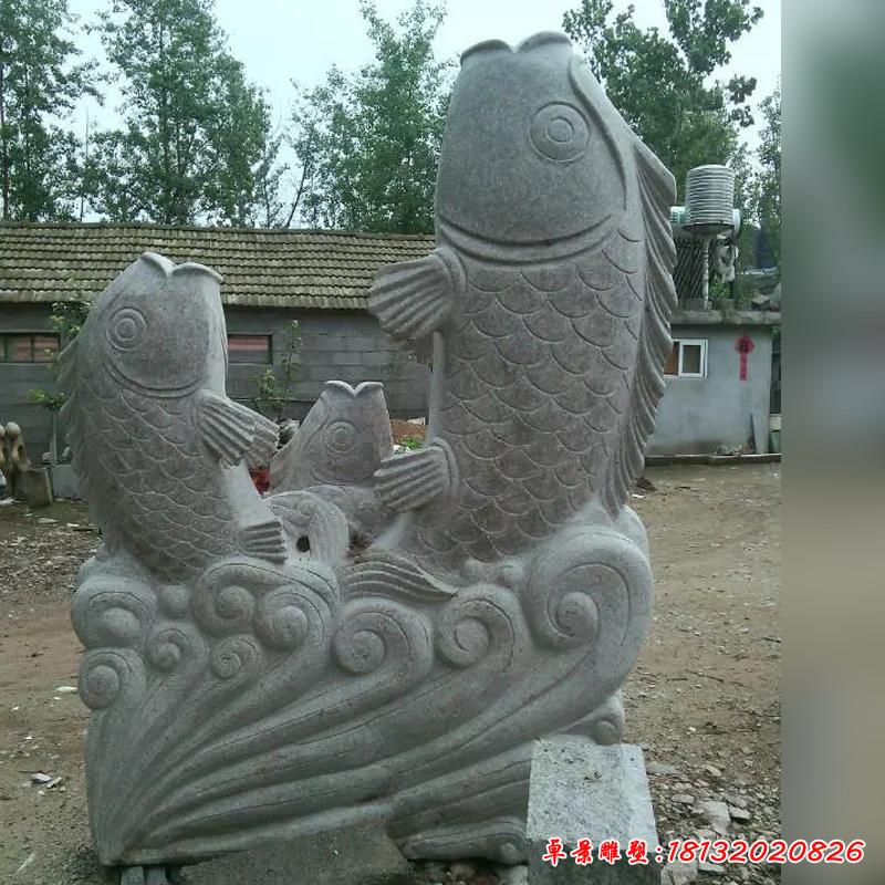 石雕魚,公園噴泉魚動物雕塑 (3)