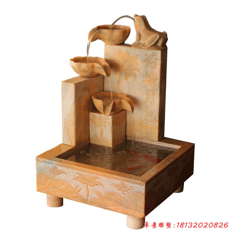 晚霞紅荷塘月色流水擺件,庭院流水石缽