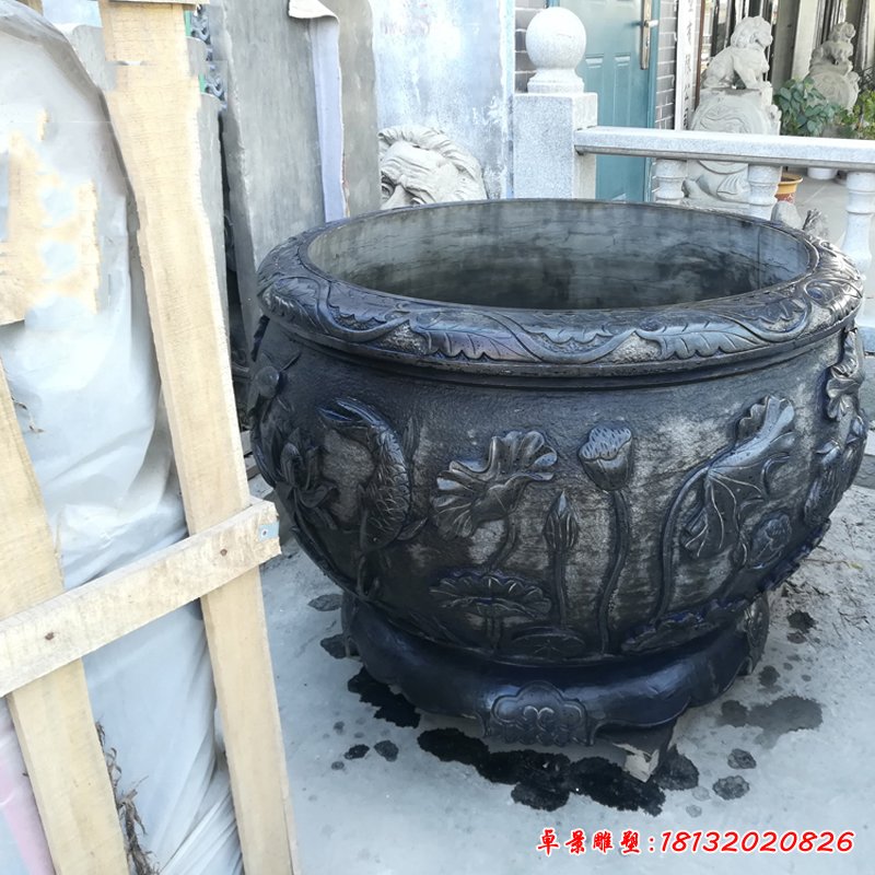 青石水缸 石雕小區景觀雕塑