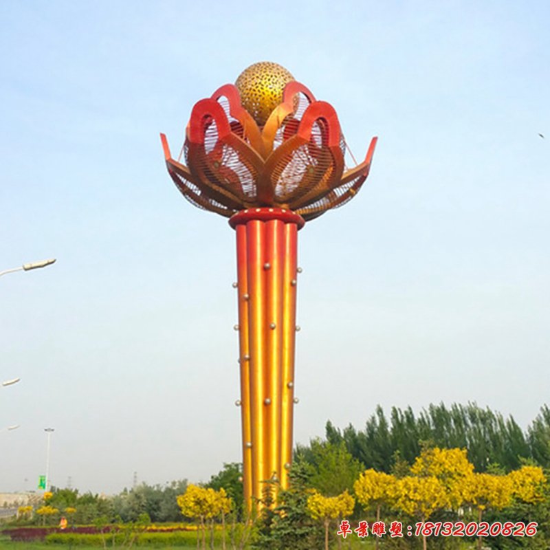 大型戶外紅色花朵廣場景觀,不銹鋼雕塑 (2)