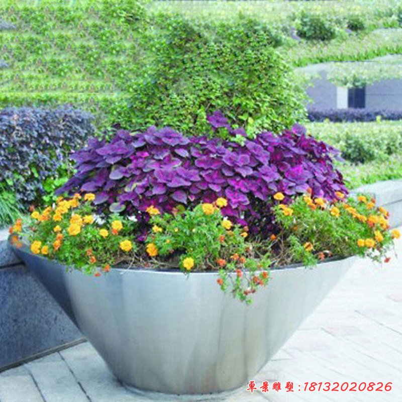 公園景觀雕塑,不銹鋼花盆雕塑 (2)