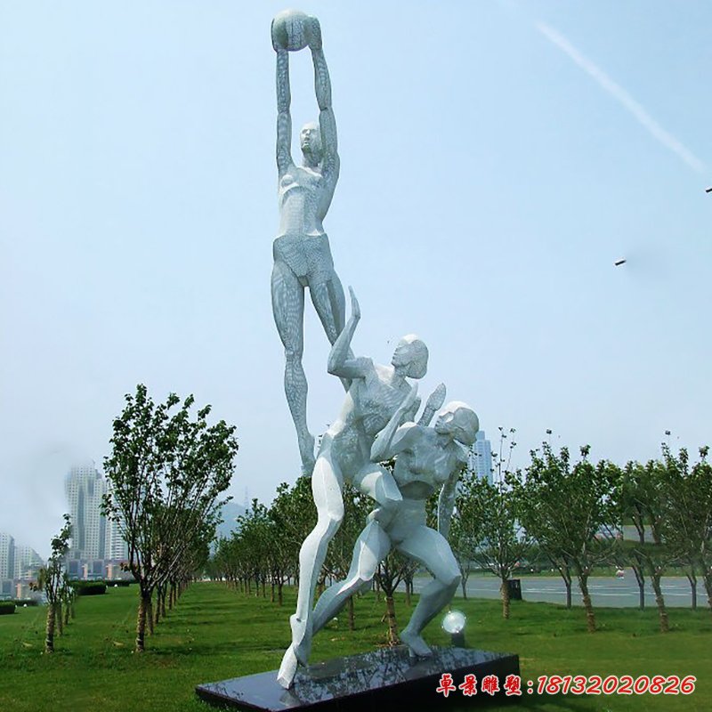 不銹鋼打籃球雕塑,公園不銹鋼人物雕塑
